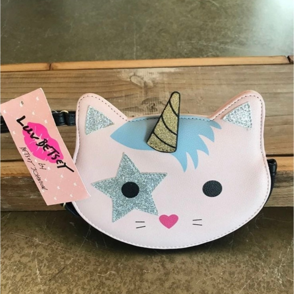 BETSEY JOHNSON PINK KITTY UNICORN WRISTLET ZIPPERED COIN PURSE